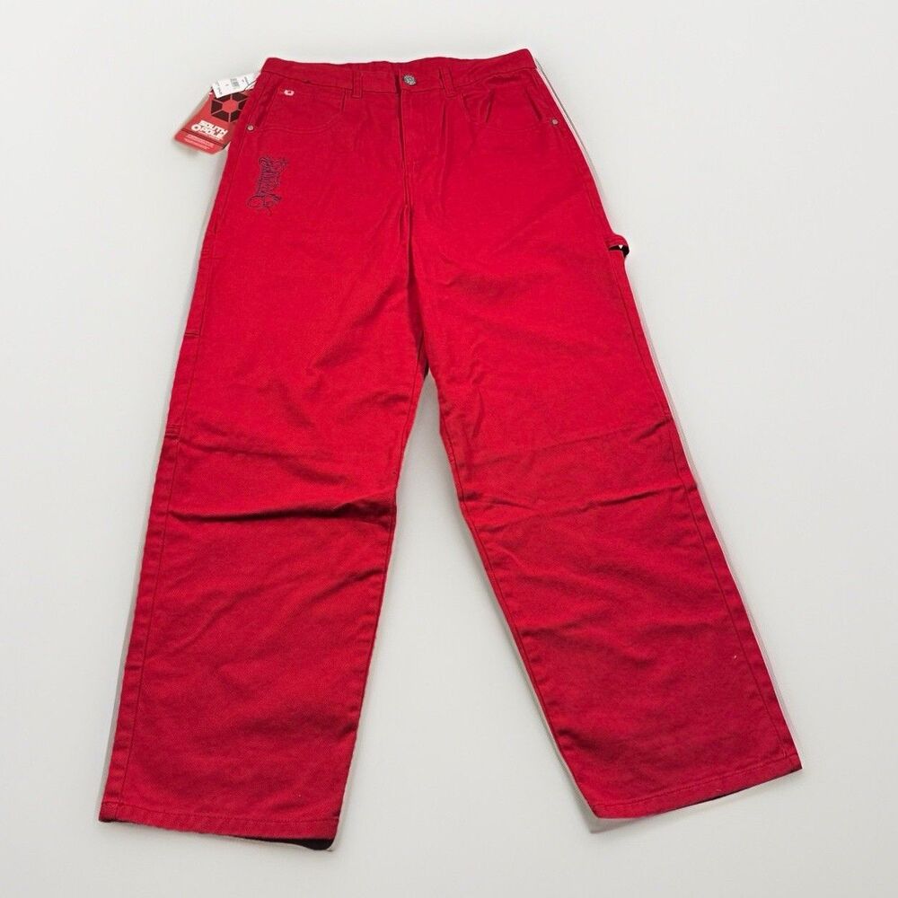 South Pole Red Denim Baggy Wide Leg Jeans Mens S 32x32  Embroidered Y2K Style